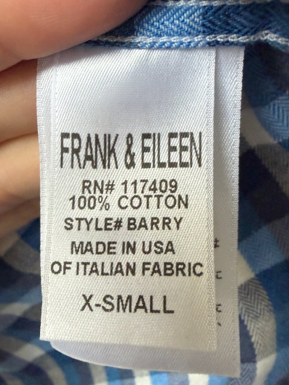 Frank & Eileen Barry Blue White Plaid Shirt Size XS - Picture 3 of 4
